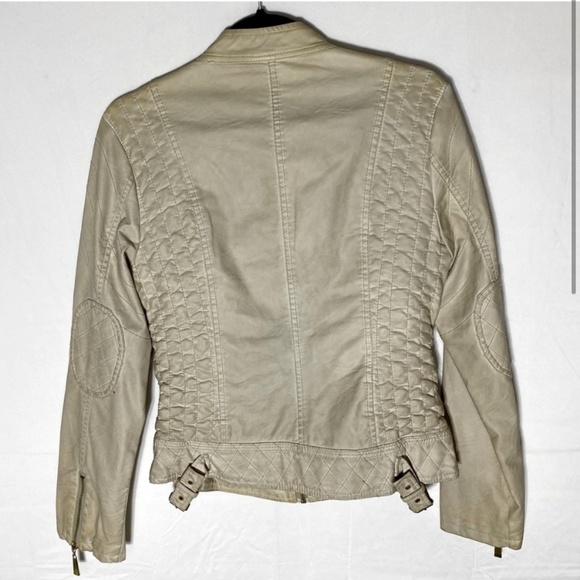 Vintage Roosevelt American College Beige Distressed Faux Leather Jacket M - Picture 2 of 16